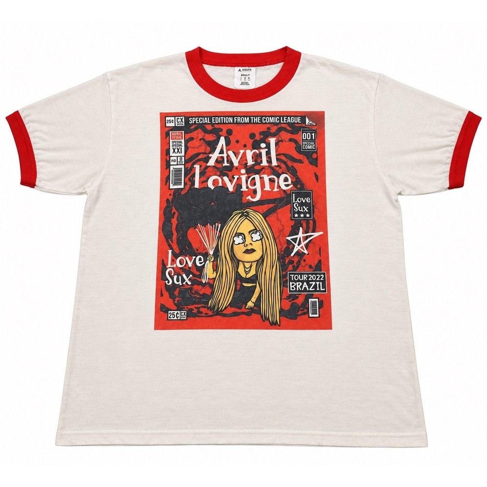Avril Lavigne Love Sux Tour 2022 Brazil Comic Graphic Ringer T-Shirt L